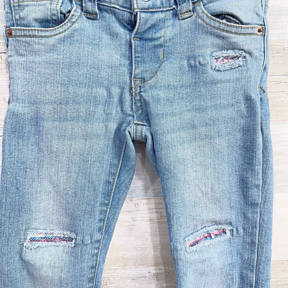 Cat & Jack Stretch Denim Sequin Distressed Skinny Jeans Blue Toddler Girls 5T